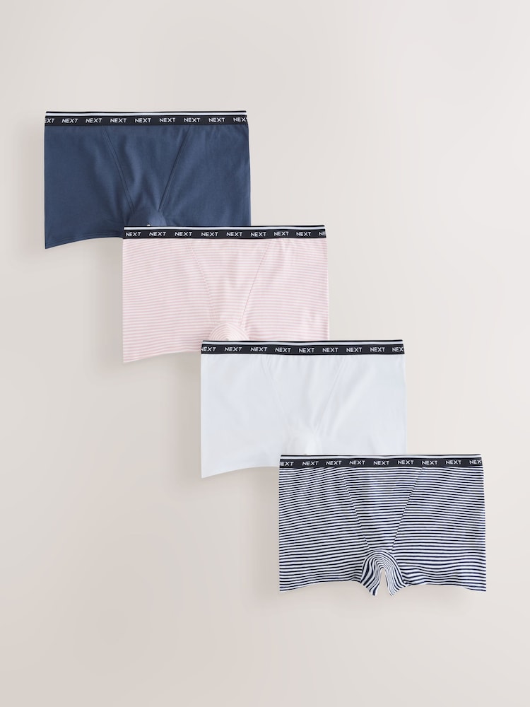 Pink/Blue Stripe Boyshort Cotton Logo Knickers 4 Pack - Image 1 of 7 Pink/Blue Stripe Boyshort Cotton Logo Knickers 4 Pack - Image 1 of 7