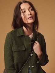 Khaki Green Boucle Button Up Shacket - Image 1 of 7