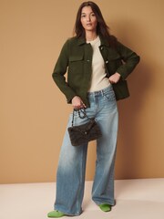 Khaki Green Boucle Button Up Shacket - Image 3 of 7