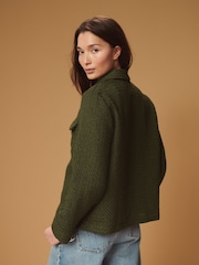 Khaki Green Boucle Button Up Shacket - Image 4 of 7