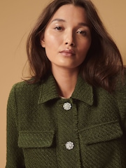 Khaki Green Boucle Button Up Shacket - Image 5 of 7
