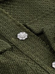 Khaki Green Boucle Button Up Shacket - Image 7 of 7