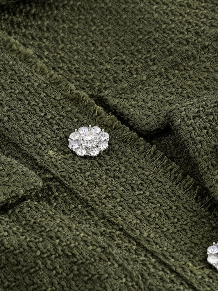 Khaki Green Boucle Button Up Shacket - Image 7 of 7