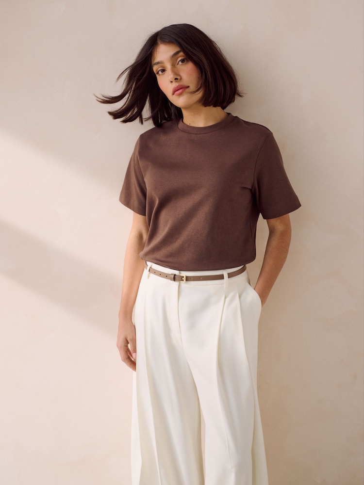 Taupe Brown Skinny Leather Belt - Image 2 of 4 Taupe Brown Skinny Leather Belt - Image 2 of 4