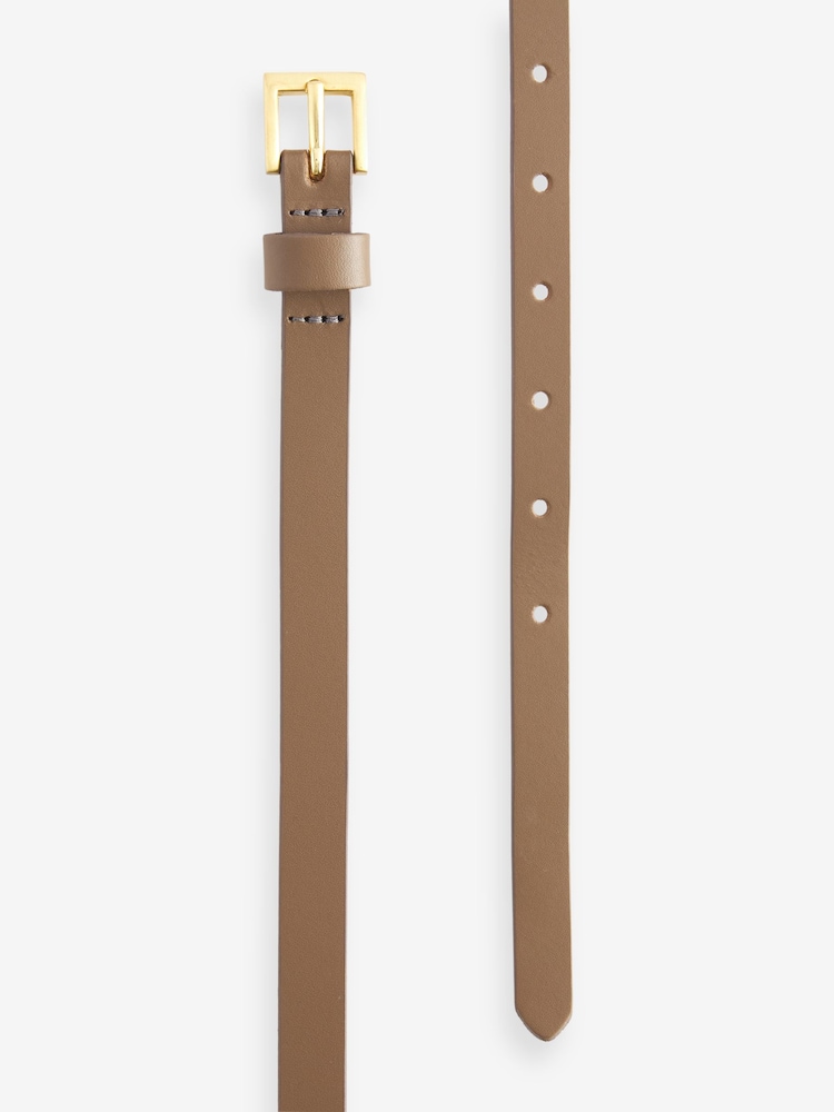 Taupe Brown Skinny Leather Belt - Image 4 of 4 Taupe Brown Skinny Leather Belt - Image 4 of 4