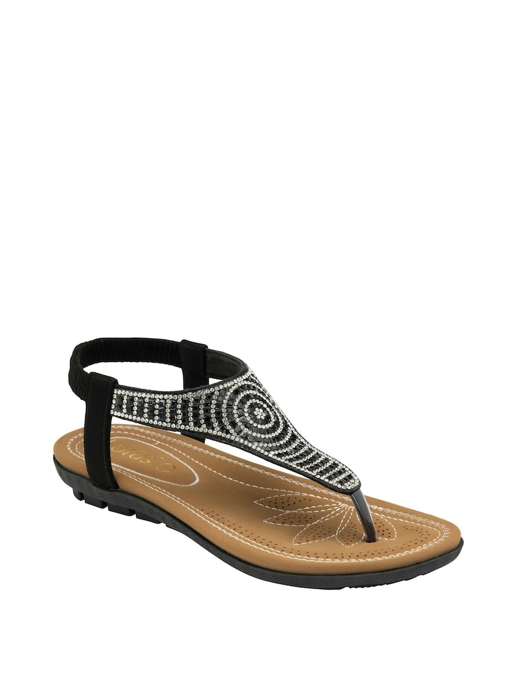 Lotus Black Casual Toe Thong Holiday Sandals - Image 1 of 4