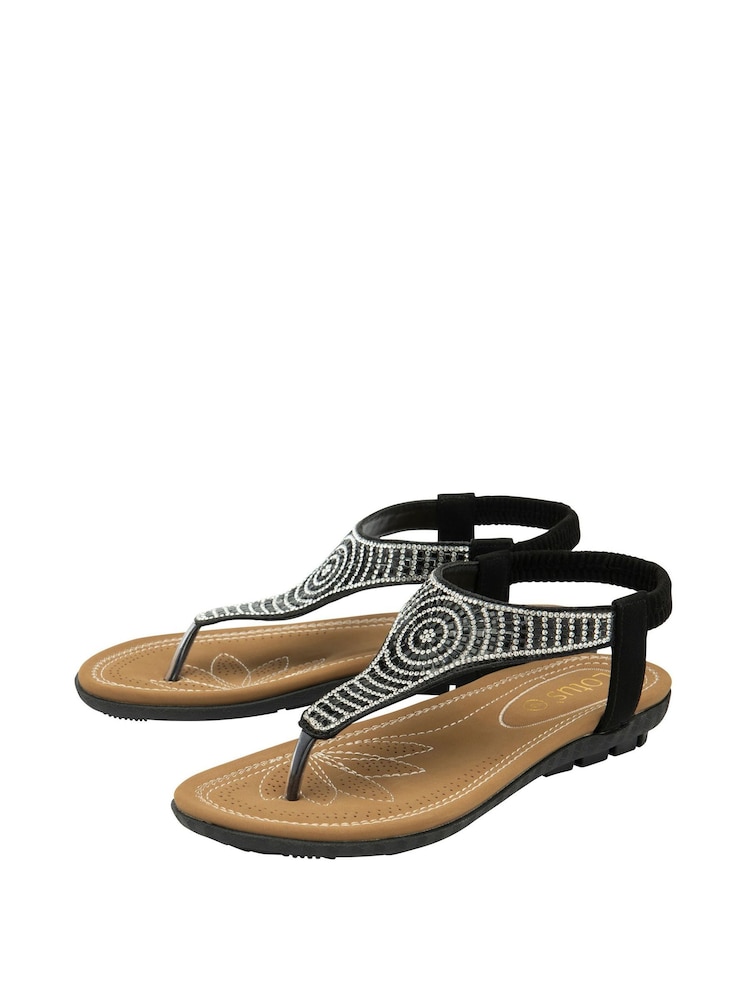Lotus Black Casual Toe Thong Holiday Sandals - Image 2 of 4