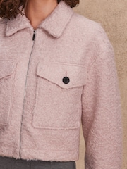 Pink Boucle Cropped Boxy Jacket - Image 4 of 8