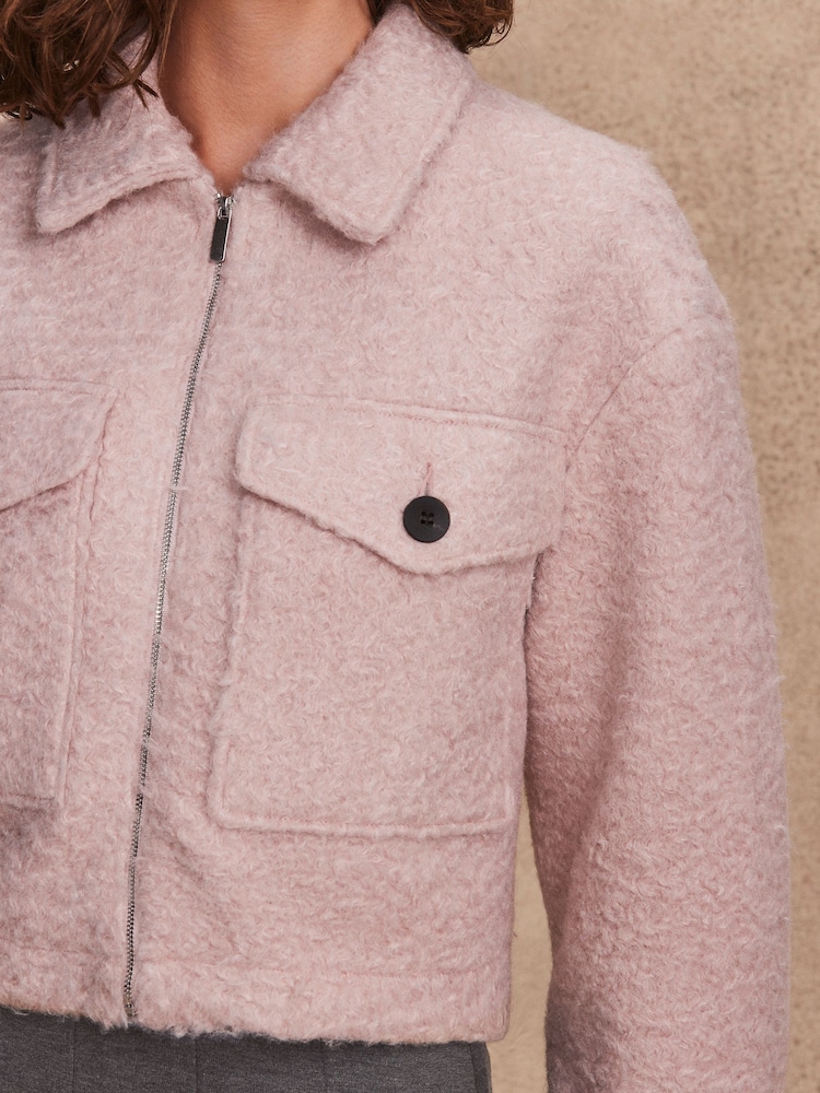 Pink Boucle Cropped Boxy Jacket - Image 4 of 8