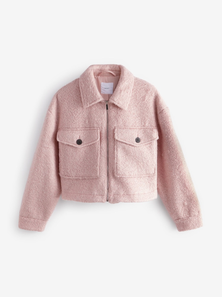 Pink Boucle Cropped Boxy Jacket - Image 6 of 8