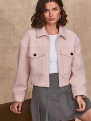 Pink Boucle Cropped Boxy Jacket - Image 8 of 8