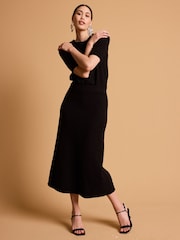 Black Boucle Midi Elasticated Waist Circle Skirt - Image 1 of 5