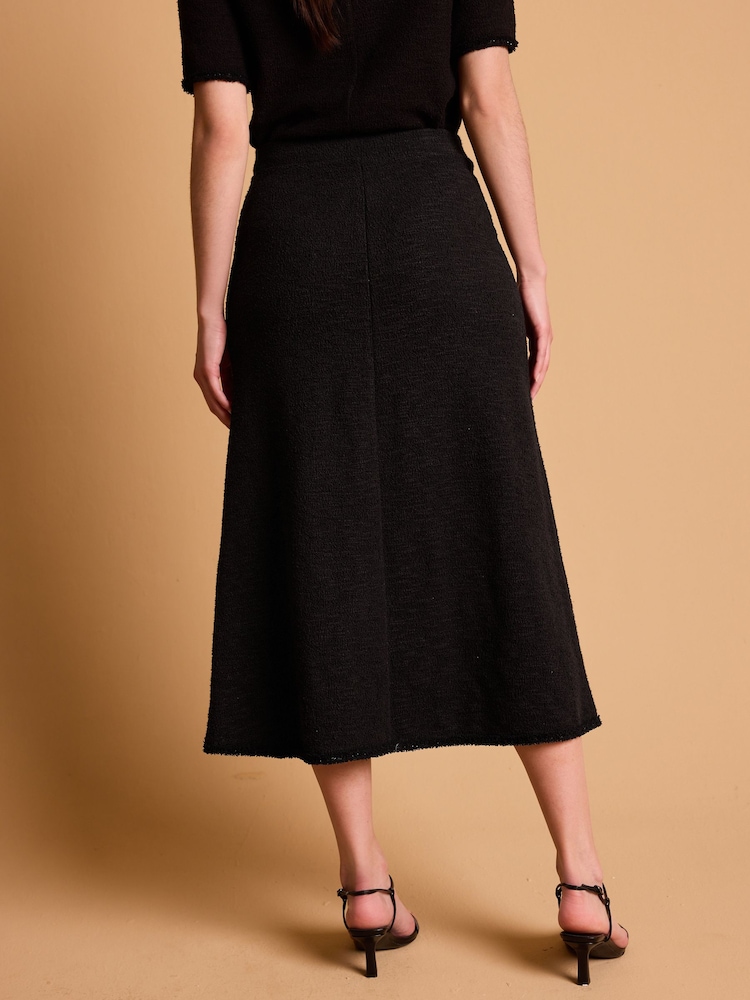 Black Boucle Midi Elasticated Waist Circle Skirt - Image 2 of 5