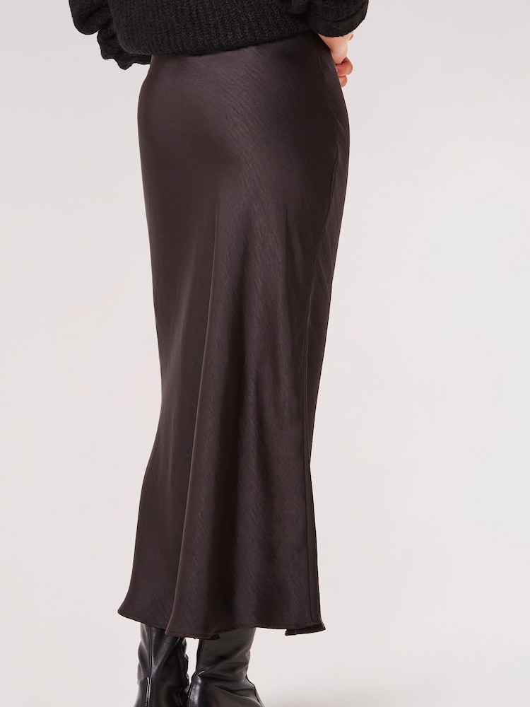 Apricot Black Satin Bias Cut Maxi Skirt - Image 2 of 4 Apricot Black Satin Bias Cut Maxi Skirt - Image 2 of 4