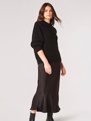 Apricot Black Satin Bias Cut Maxi Skirt - Image 4 of 4