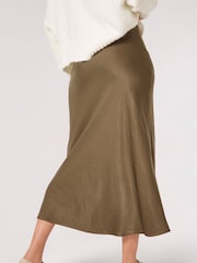 Apricot Khaki Green Satin Bias Cut Maxi Skirt - Image 2 of 3