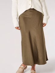 Apricot Khaki Green Satin Bias Cut Maxi Skirt - Image 3 of 3