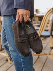 Linzi Brown Wide Fit Request Wide Fit Classic Loafers With Front Tab - Image 1 of 5