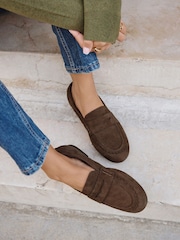 Linzi Brown Wide Fit Wren Wide Fit Suede Leather Penny Style Loafers - Image 1 of 6