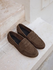 Linzi Brown Wide Fit Wren Wide Fit Suede Leather Penny Style Loafers - Image 2 of 6