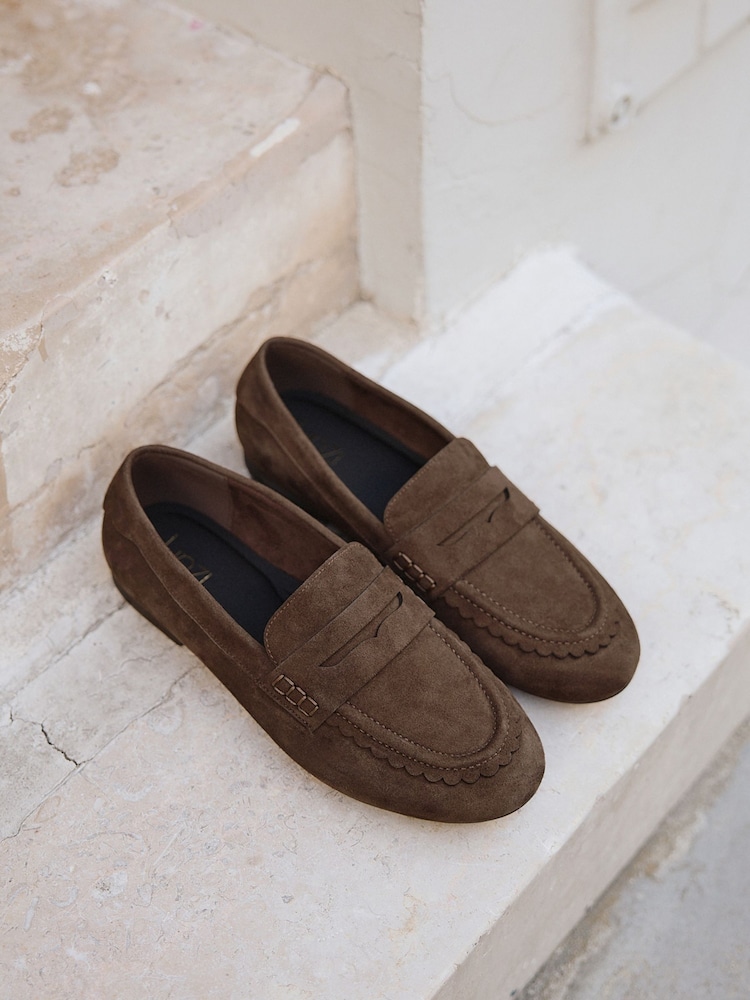 Linzi Brown Wide Fit Wren Wide Fit Suede Leather Penny Style Loafers - Image 2 of 6 Linzi Brown Wide Fit Wren Wide Fit Suede Leather Penny Style Loafers - Image 2 of 6