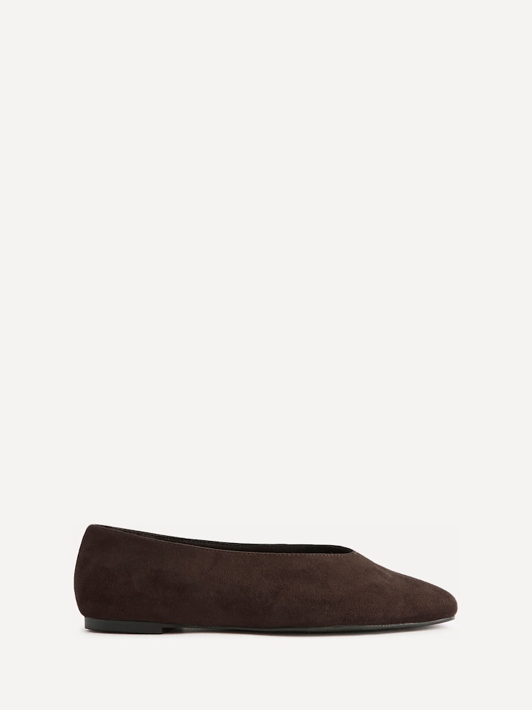 Linzi Brown Dedicate Wide Fit Square Toe Ballet Flats With Top Stitching - Image 2 of 6