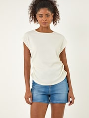 Roman White Textured Ruched Side Stretch Top - Image 2 of 5