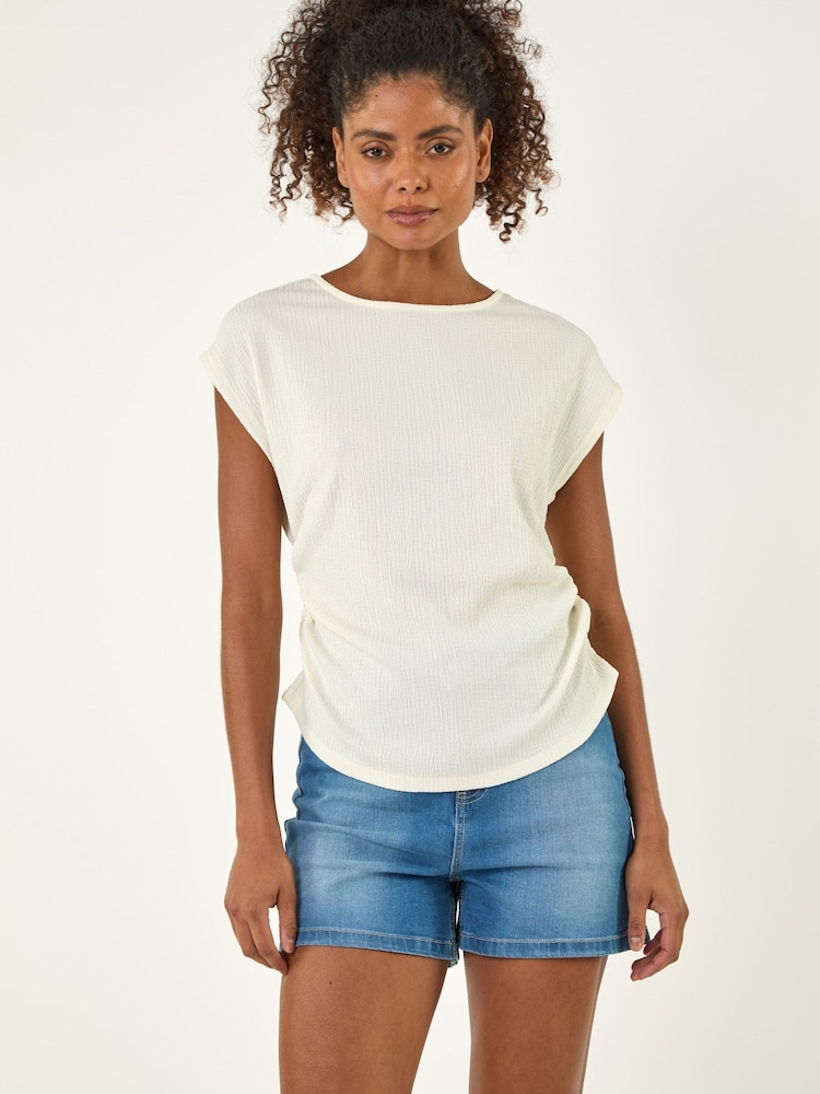 Roman White Textured Ruched Side Stretch Top - Image 2 of 5