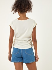 Roman White Textured Ruched Side Stretch Top - Image 4 of 5