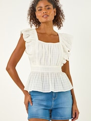 Roman White Textured Cotton Frill Top - Image 2 of 5