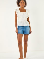 Roman White Textured Cotton Frill Top - Image 3 of 5