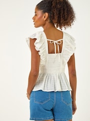 Roman White Textured Cotton Frill Top - Image 4 of 5