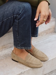 Linzi Natural Wide Fit Wren Wide Fit Suede Leather Penny Style Loafers - Image 1 of 5