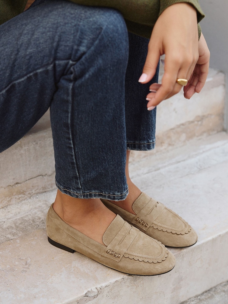 Linzi Natural Wide Fit Wren Wide Fit Suede Leather Penny Style Loafers - Image 1 of 5 Linzi Natural Wide Fit Wren Wide Fit Suede Leather Penny Style Loafers - Image 1 of 5