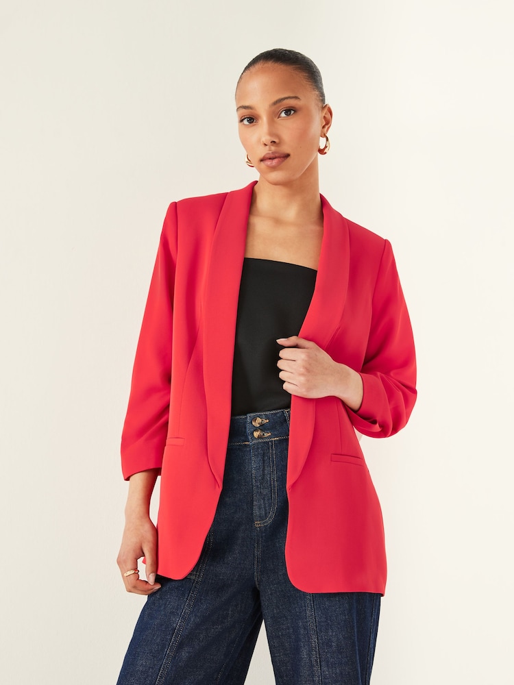 Red Relaxed Ruched Sleeve Blazer - Image 1 of 5
