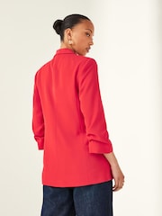 Red Relaxed Ruched Sleeve Blazer - Image 2 of 5