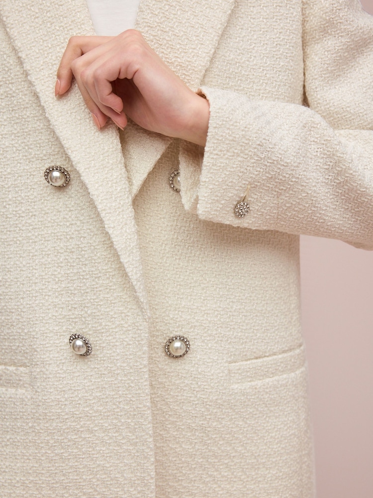 Ecru Fitted Boucle Blazer - Image 3 of 6