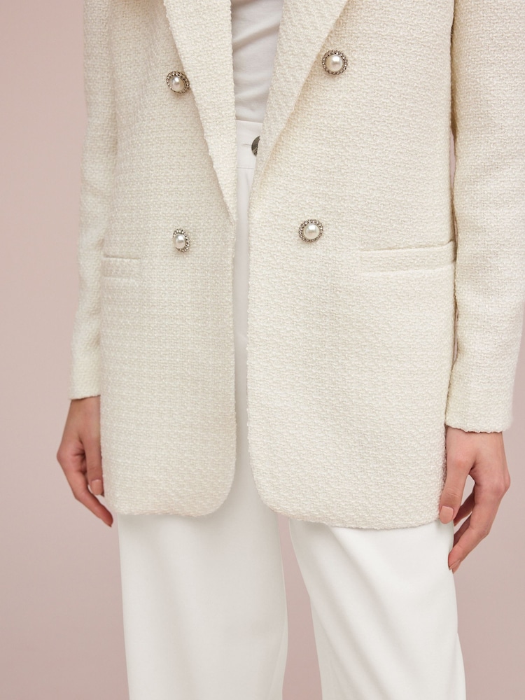 Ecru Fitted Boucle Blazer - Image 4 of 6