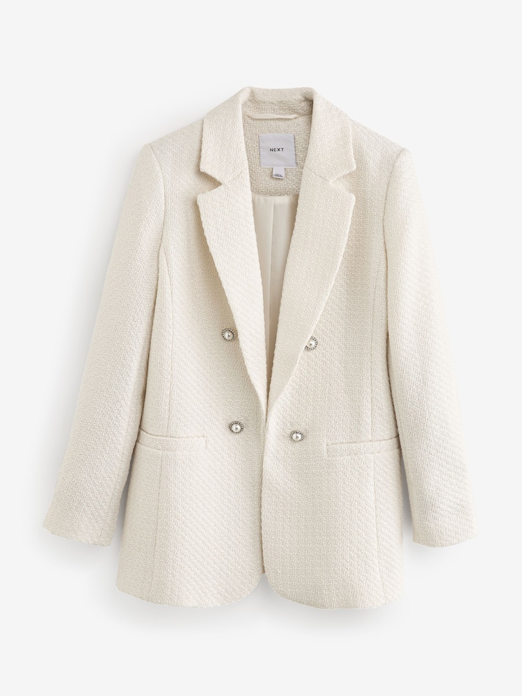 Ecru Fitted Boucle Blazer - Image 5 of 6