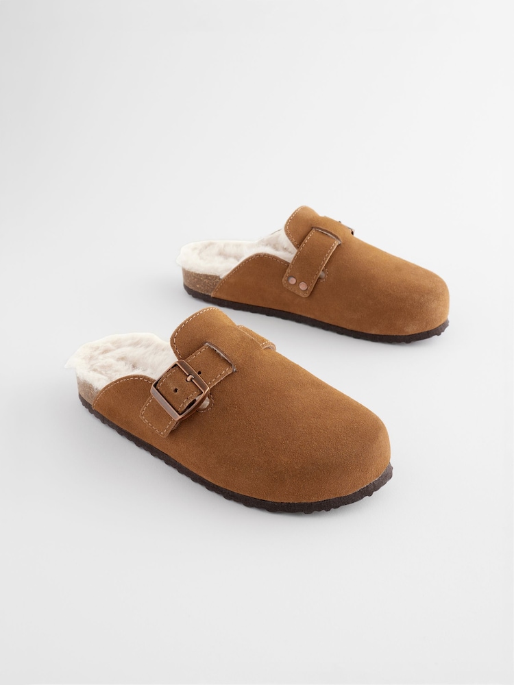 Hellbraun - Suede Faux fur lined Slip On Clogs - Bild 1 von 5 Hellbraun - Suede Faux fur lined Slip On Clogs - Bild 1 von 5