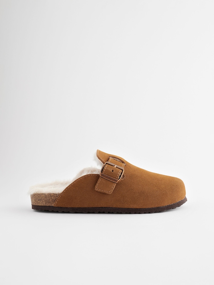 Hellbraun - Suede Faux fur lined Slip On Clogs - Bild 2 von 5 Hellbraun - Suede Faux fur lined Slip On Clogs - Bild 2 von 5