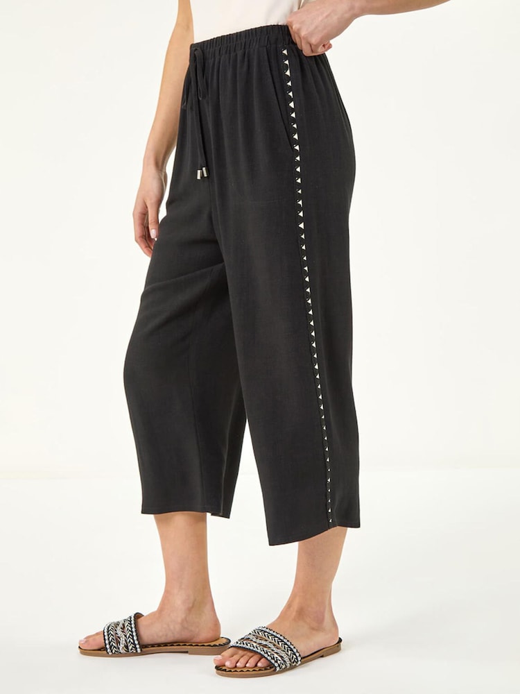 Roman Black Petite Cropped Side Trim Trousers - Image 1 of 5 Roman Black Petite Cropped Side Trim Trousers - Image 1 of 5