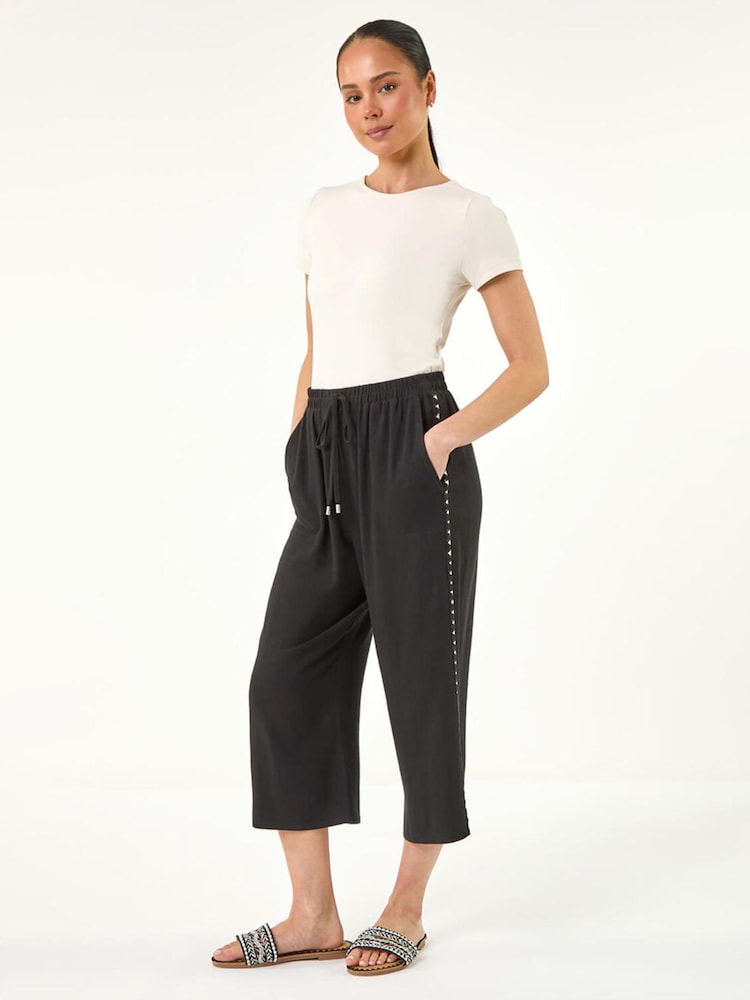 Roman Black Petite Cropped Side Trim Trousers - Image 2 of 5 Roman Black Petite Cropped Side Trim Trousers - Image 2 of 5