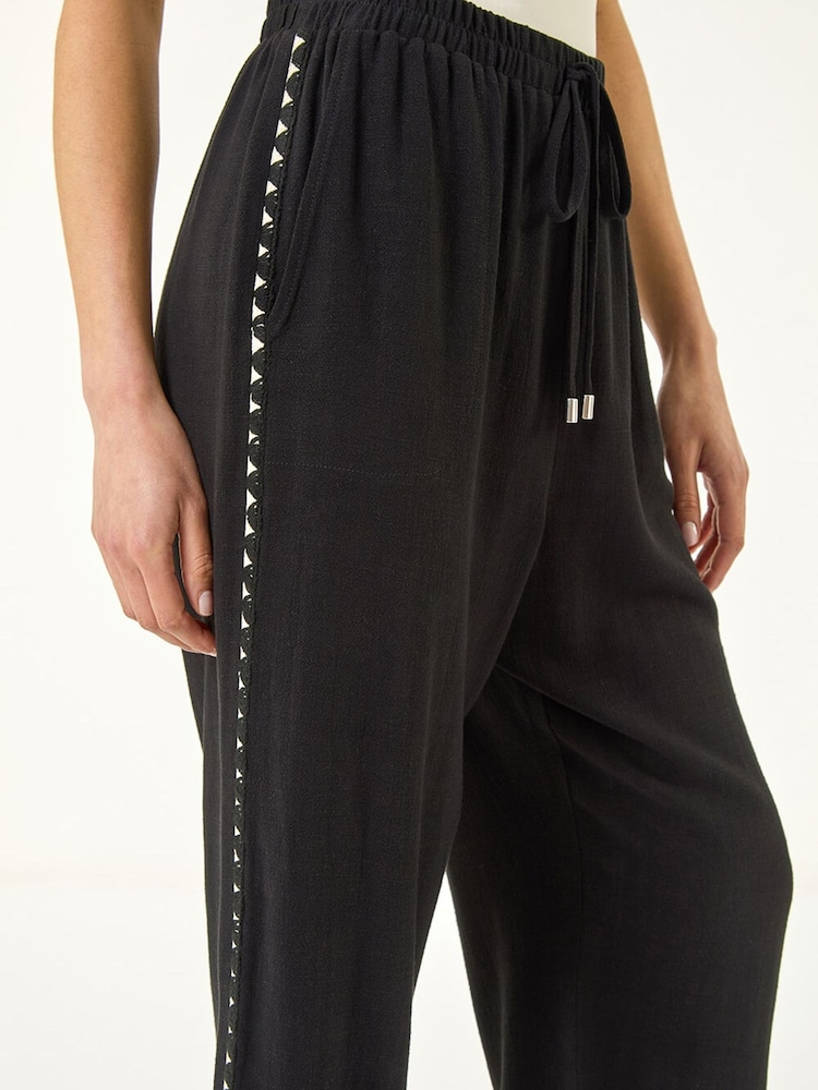 Roman Black Petite Cropped Side Trim Trousers - Image 5 of 5 Roman Black Petite Cropped Side Trim Trousers - Image 5 of 5