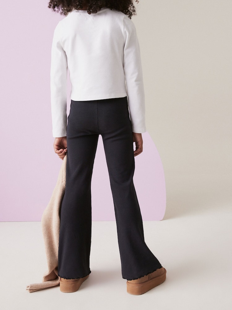 Black 1 Pack Rib Flare Leggings (3-16yrs) - Image 3 of 7