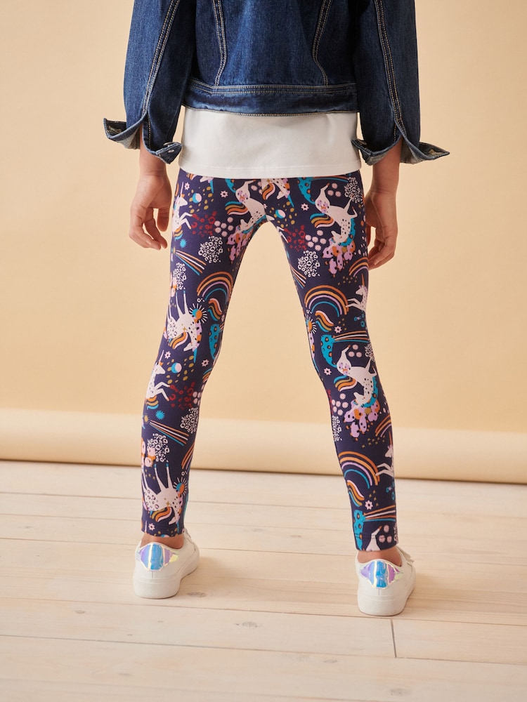 Navy Unicorn Rainbow Printed Leggings (3-16yrs) - Image 3 of 7