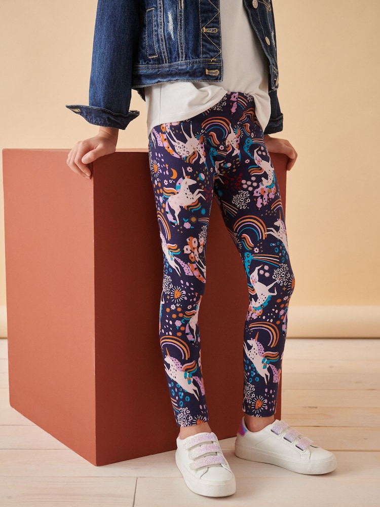 Navy Unicorn Rainbow Printed Leggings (3-16yrs) - Image 4 of 7