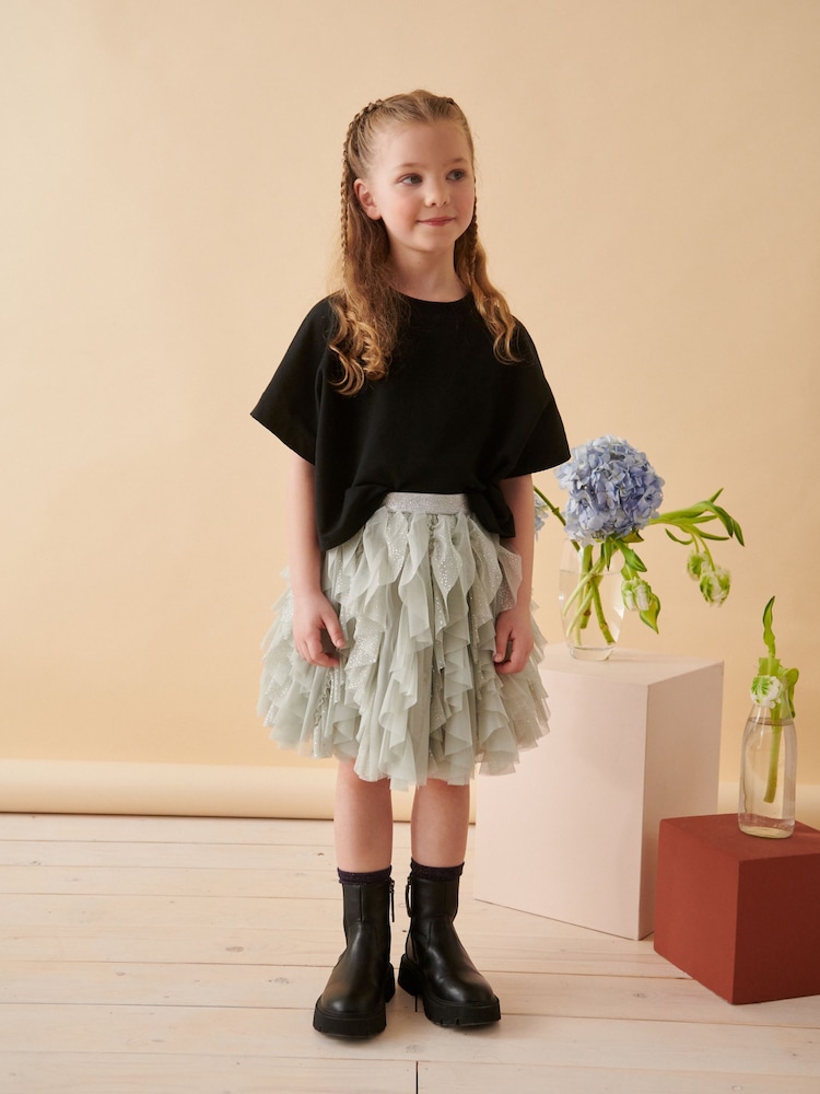 Grey/Silver Sparkle Tiered Tulle Mesh Skirt (3-16yrs) - Image 1 of 4
