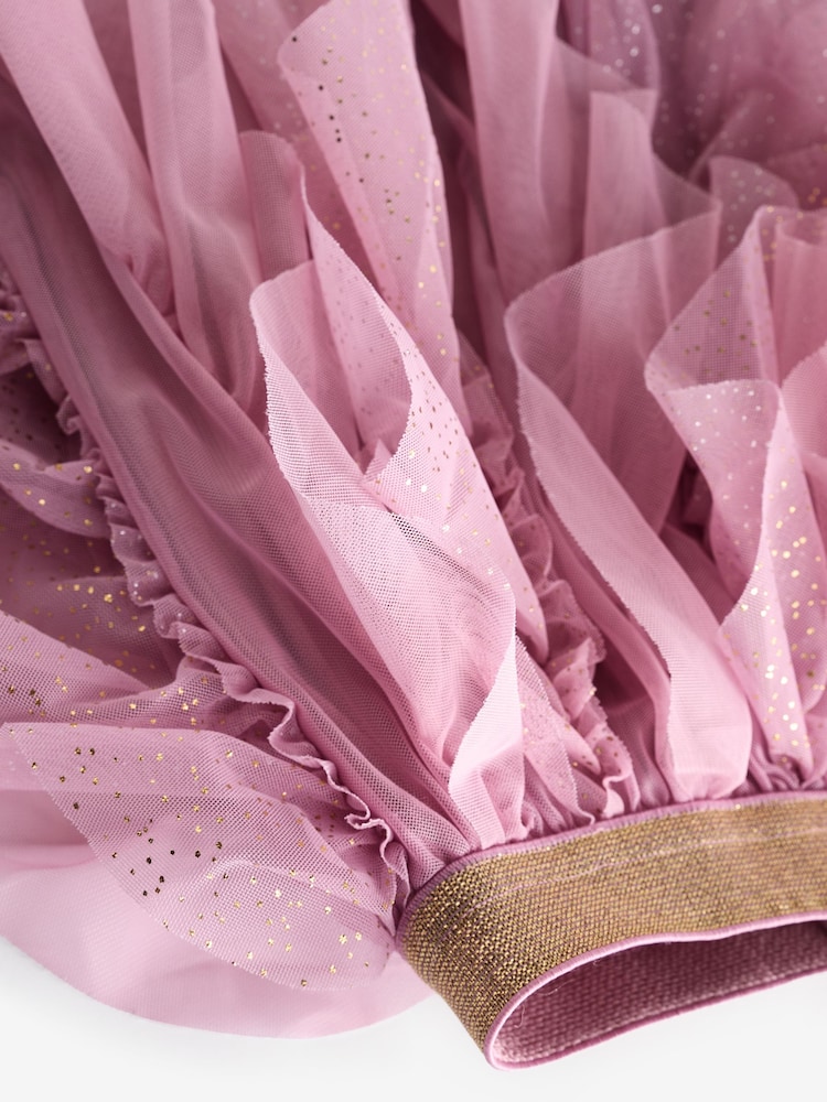 Pink/Gold Sparkle Tiered Tulle Mesh Skirt (3-16yrs) - Image 4 of 4