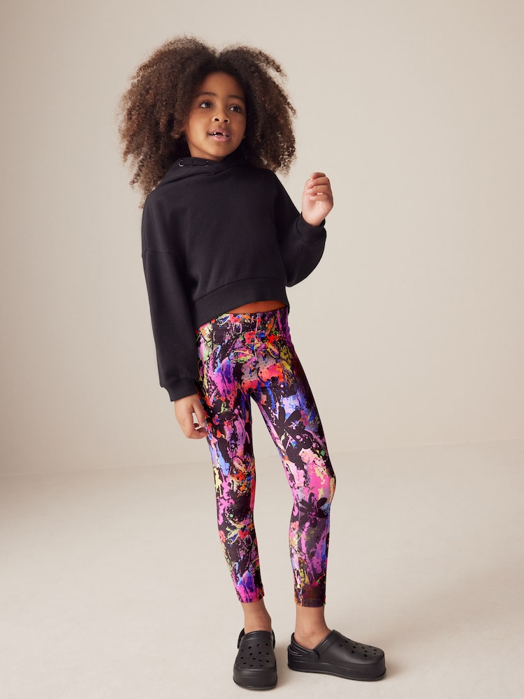 Black/Pink/Green Splat Printed Leggings (3-16yrs) - Image 2 of 6